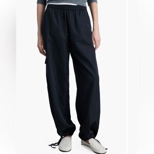 Silky navy Wide-Leg cargo pants
